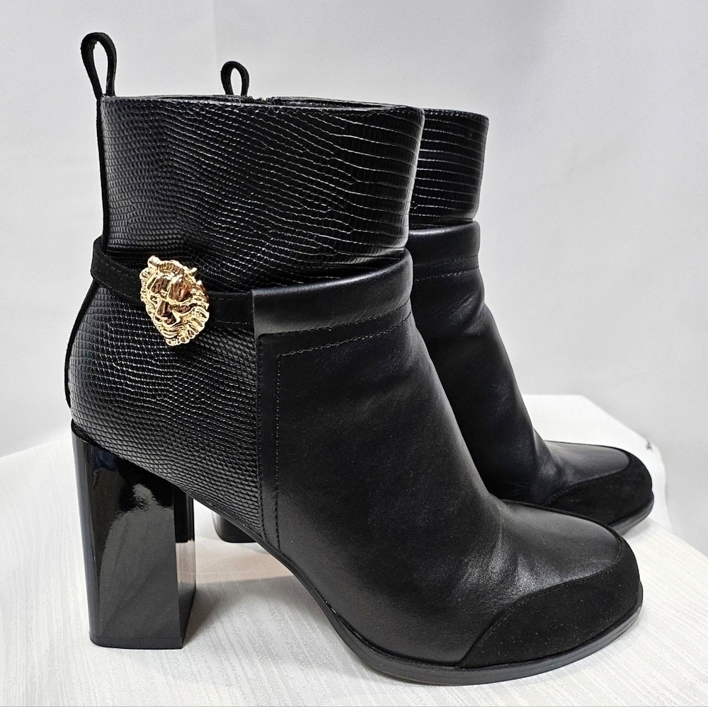 River Island Black Faux Leather Ankle Boots Gold Hardware Size 9 - Picture 4 of 16